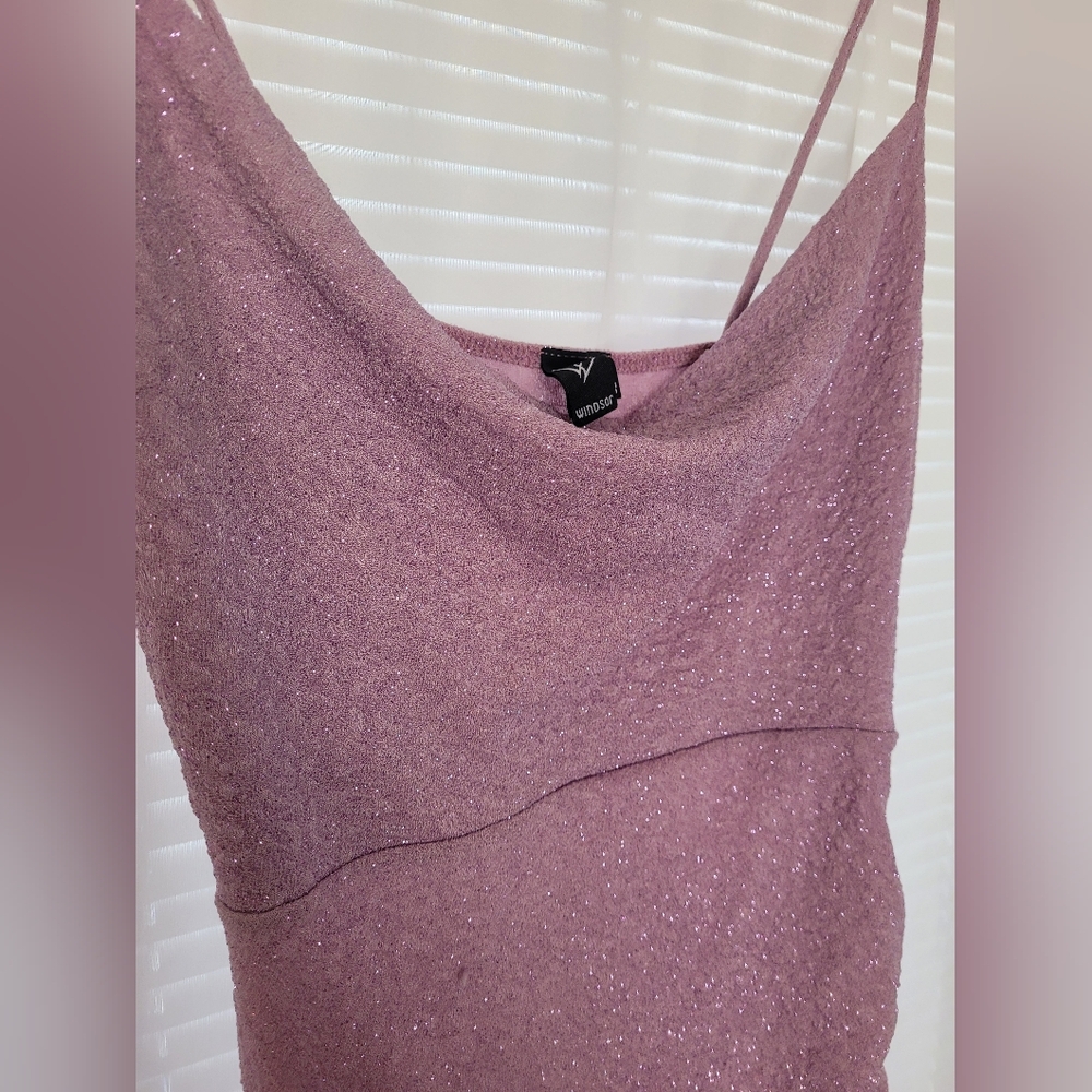 Windsor Kim Cowl Neck Bodycon Glitter Midi Dress Size Large Purple Dancewear - Picture 9 of 9